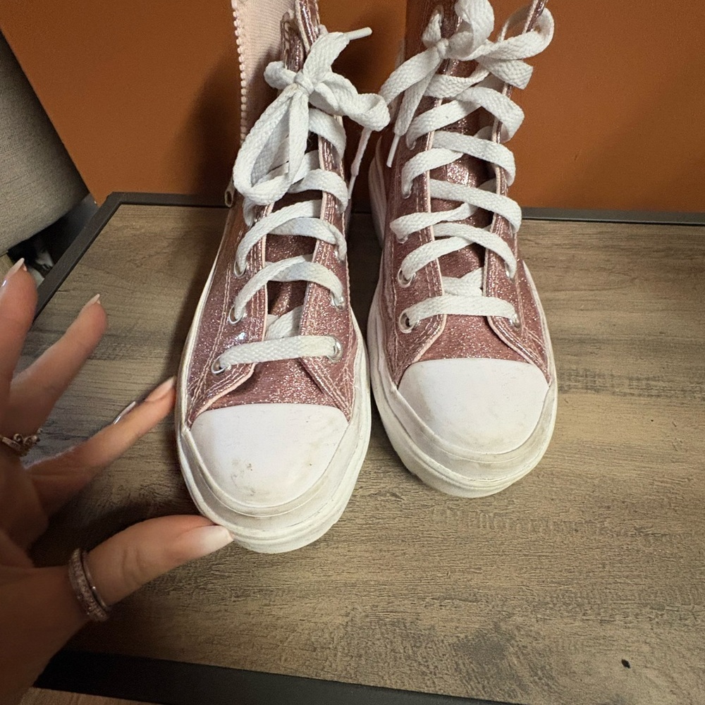 Converse Pink Glitter Platform High-Top Sneakers - Picture 4 of 9